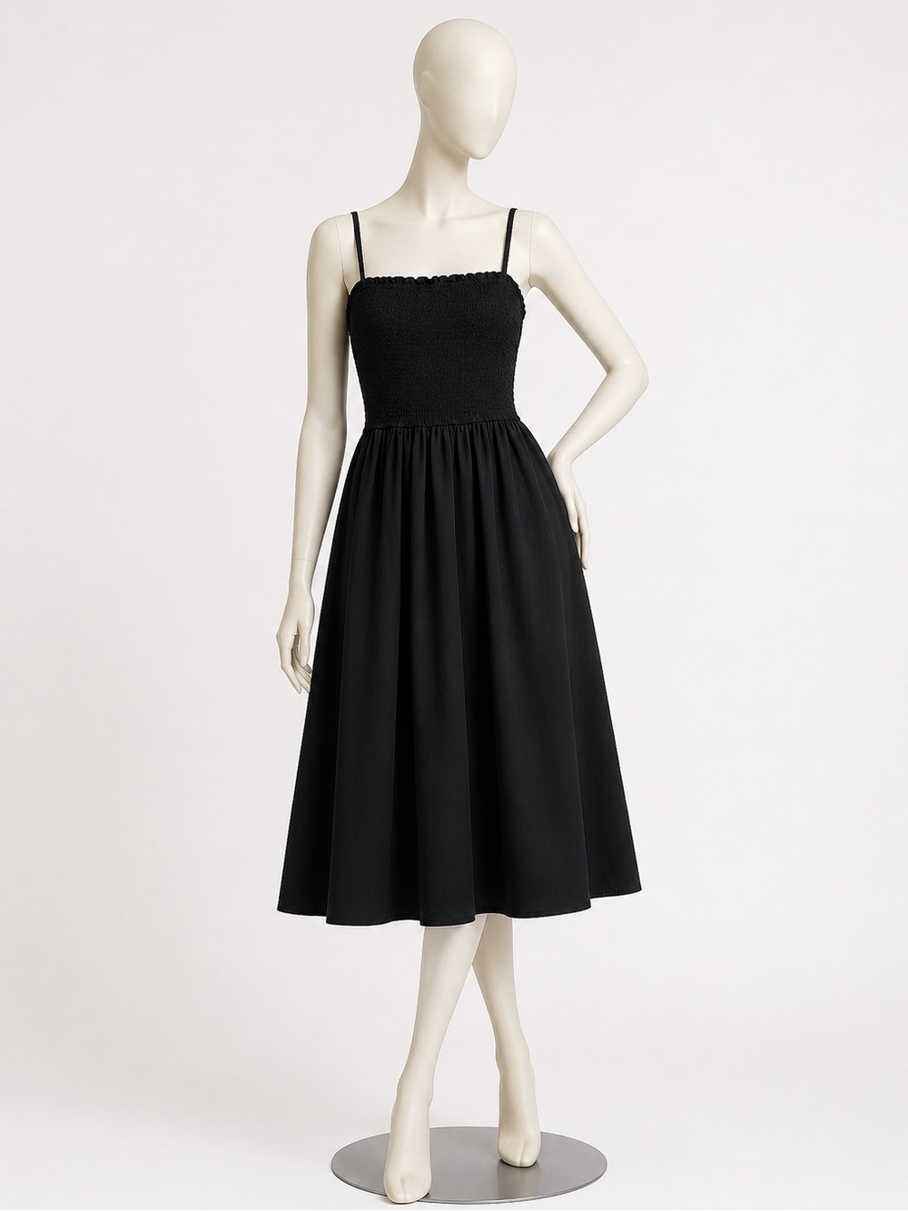 J. Crew Black Smocked Midi Dress. Size M